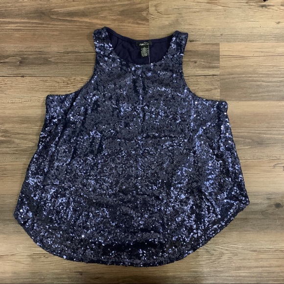 Rue 21 Blue Sequin Sleeveless Top Size Large - Picture 5 of 8